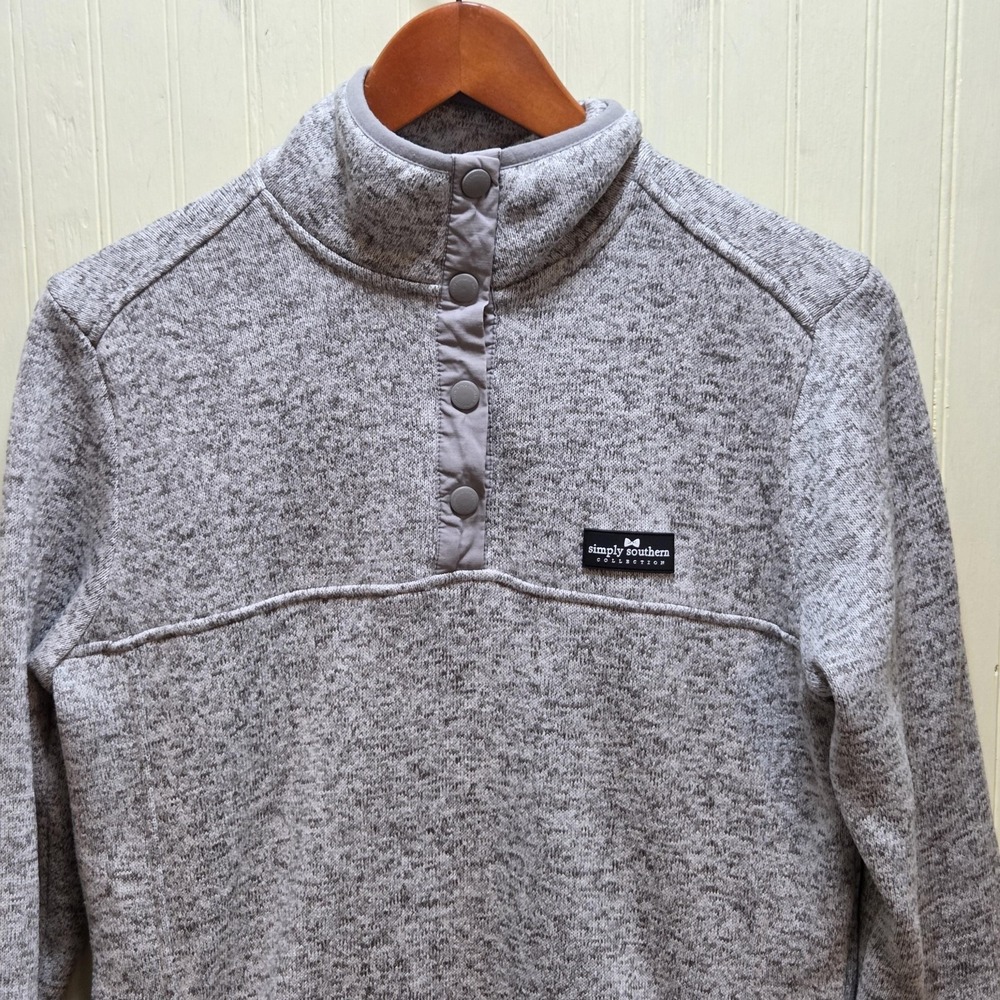 Simply Southern Sweater Womens M Gray‎ Fleece Mock Neck Snap Pullover Cozy